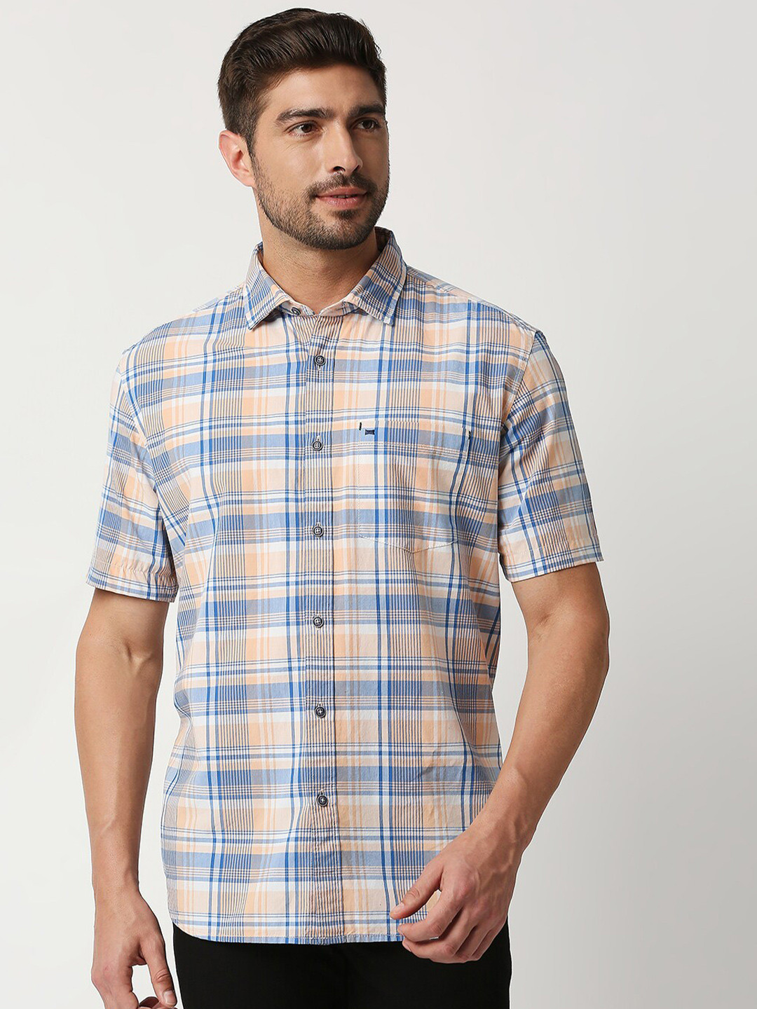 

Basics Men Orange Slim Fit Checked Casual Shirt