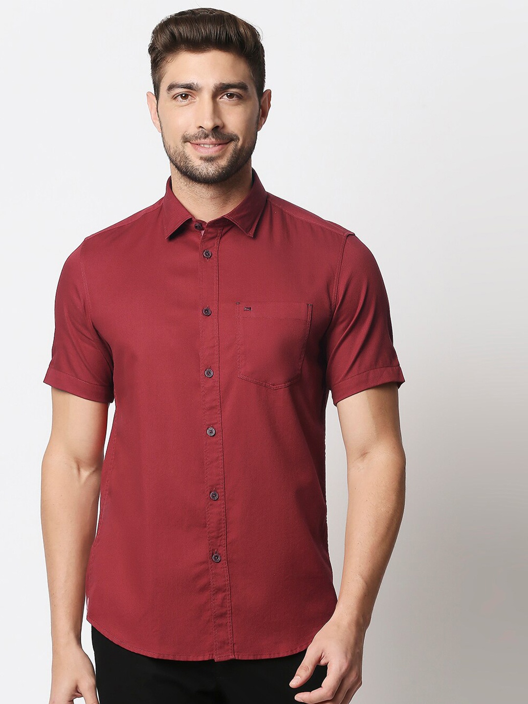 

Basics Men Red Slim Fit Cotton Casual Shirt