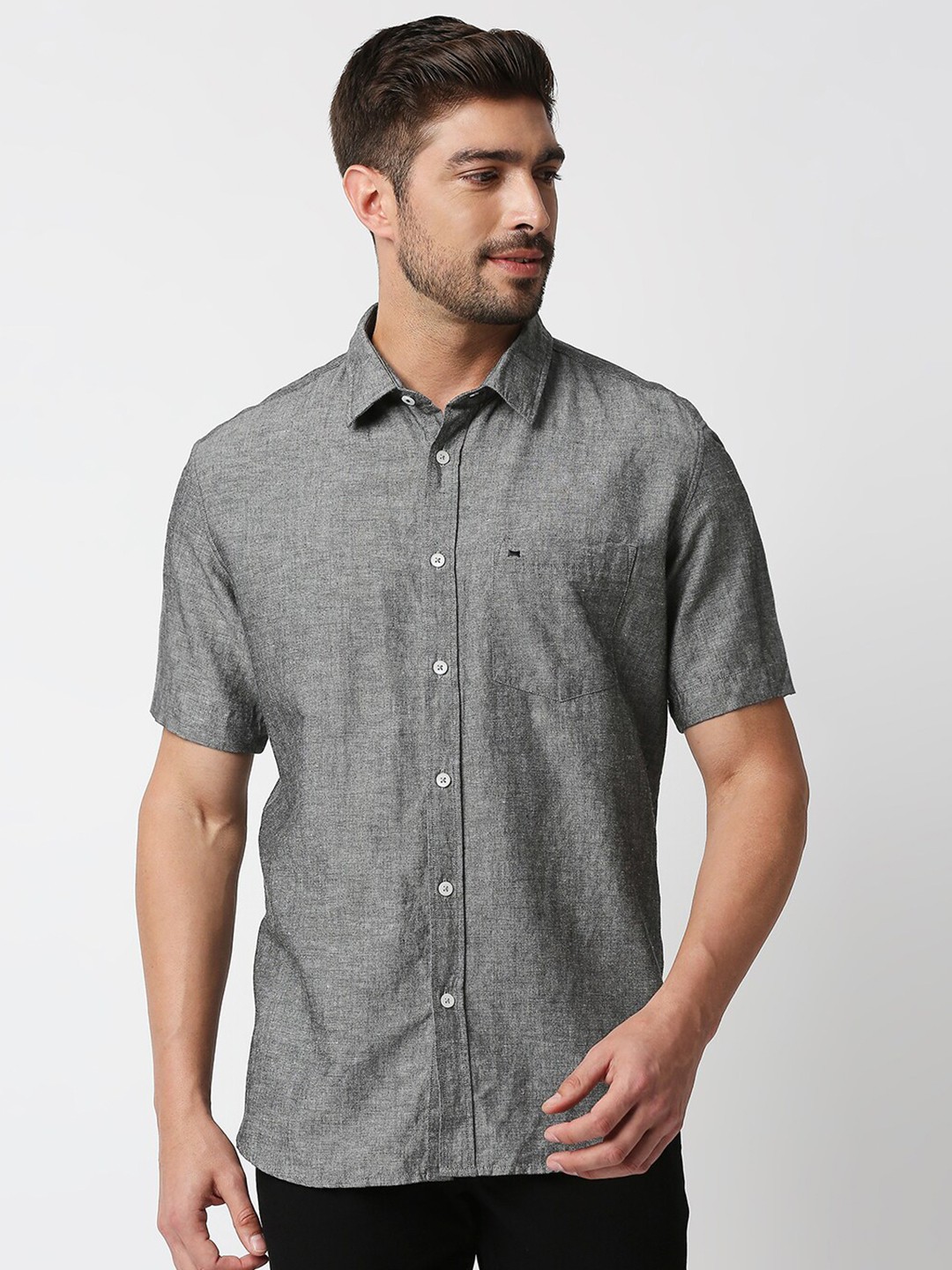 

Basics Men Charcoal Slim Fit Casual Shirt