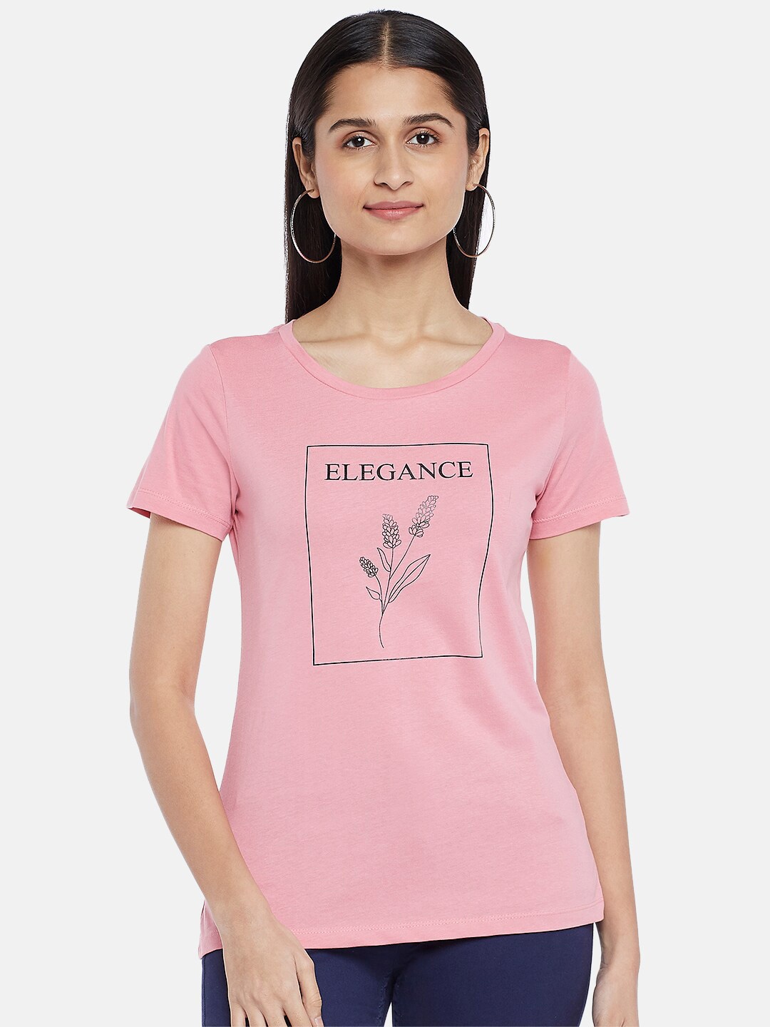 

Honey by Pantaloons Women Pink Printed Running Cotton T-shirt