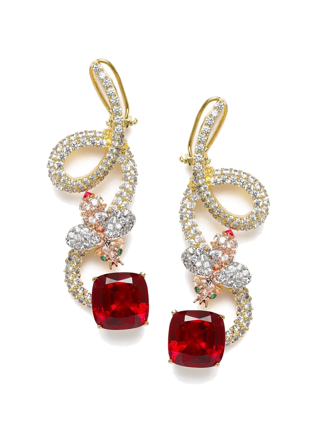 

MIDASKART Maroon Cubic Zirconia Studded Contemporary Drop Earrings