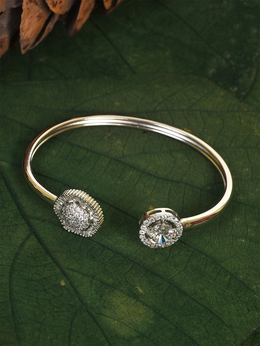 

MIDASKART Women Silver-Toned & White Cubic Zirconia Cuff Bracelet