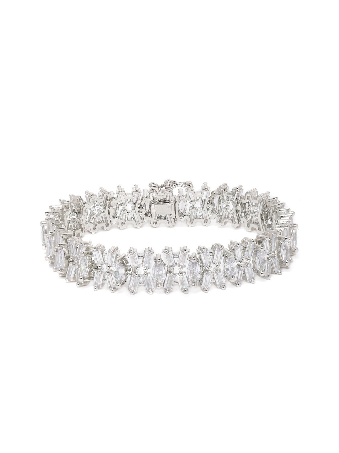 

MIDASKART Women Silver-Toned & White Cubic Zirconia Bangle-Style Bracelet