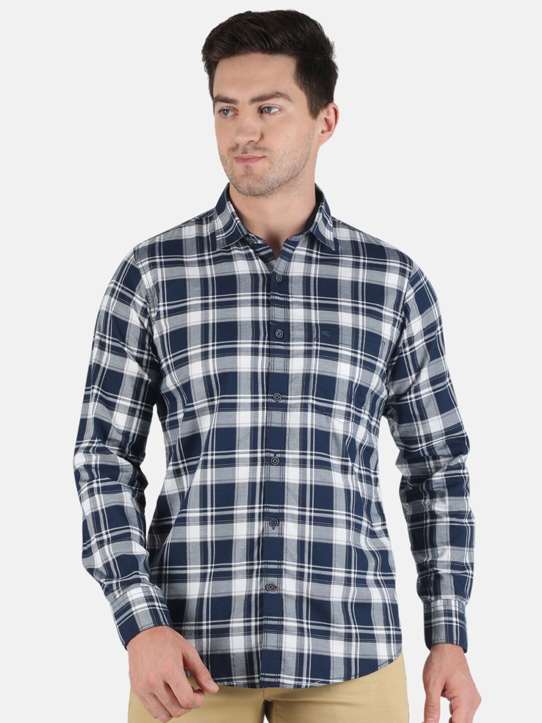 

Monte Carlo Men Navy Blue Classic Tartan Checks Checked Casual Shirt