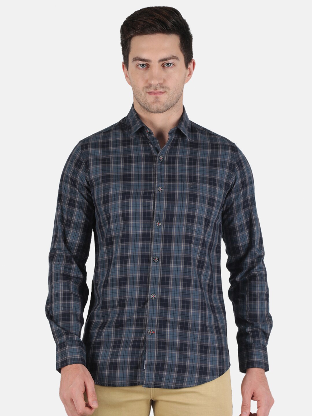 

Monte Carlo Men Grey Classic Checked Casual Shirt