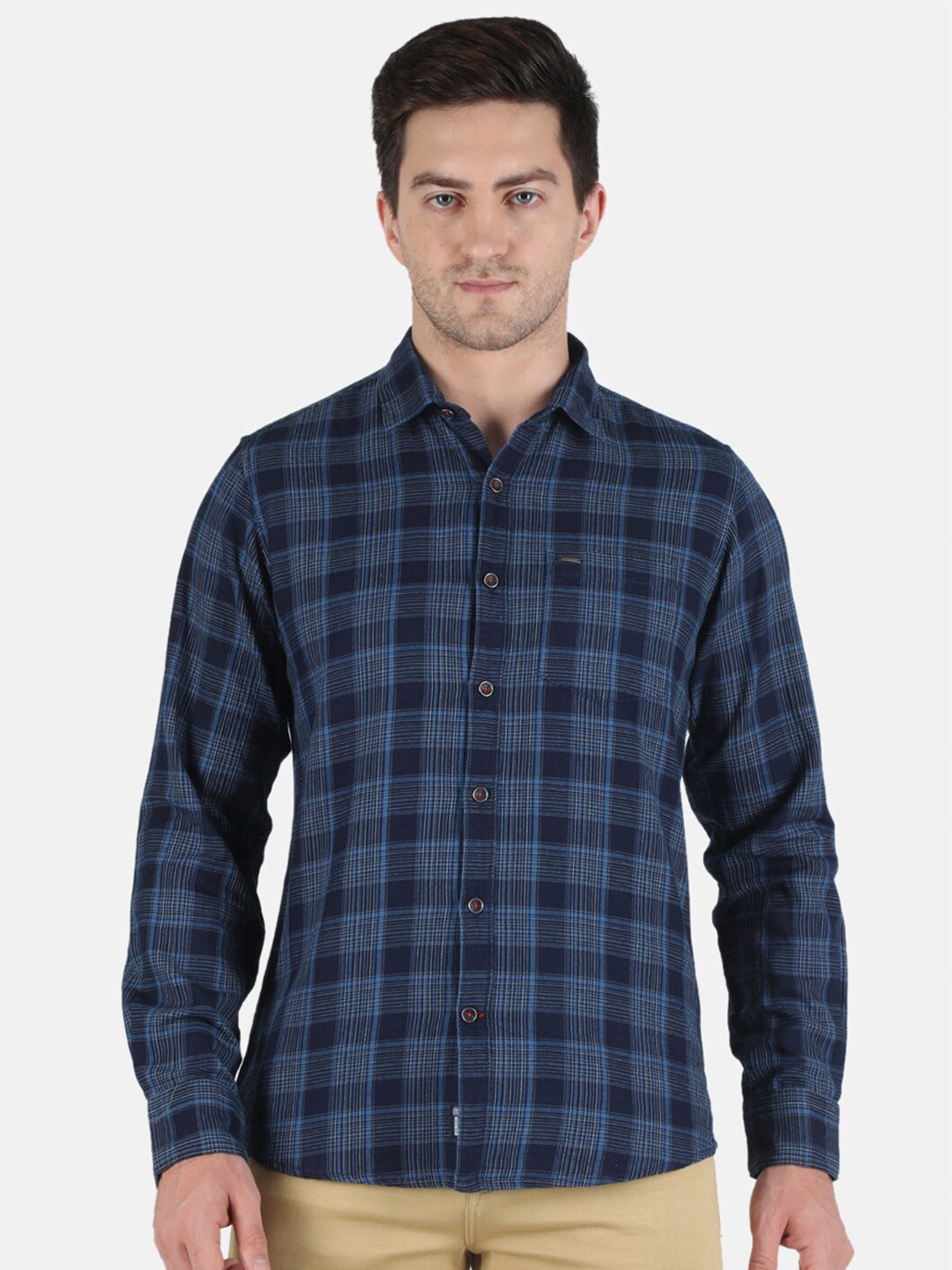 

Monte Carlo Men Blue Classic Tartan Checks Checked Casual Shirt