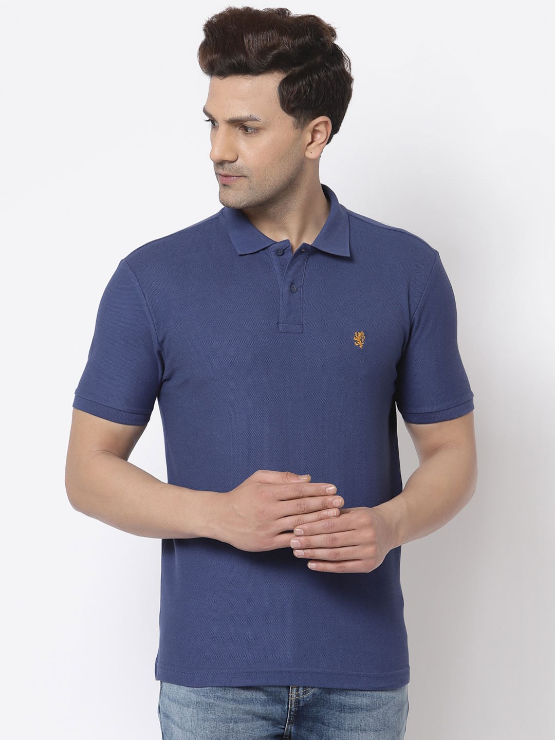 

Red Tape Men Blue Polo Collar Pure Cotton T-shirt