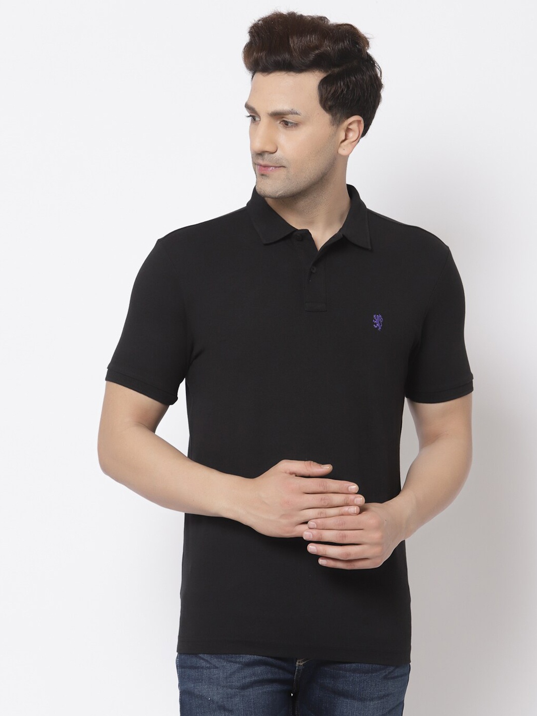

Red Tape Men Black Polo Collar Pure Cotton T-shirt