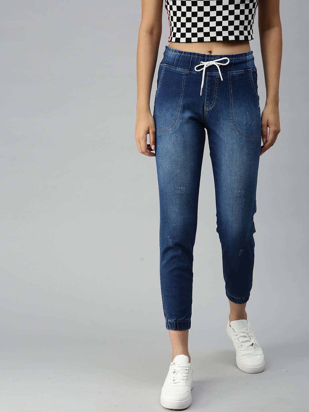 

SHOWOFF Women Blue High-Rise Heavy Fade Stretchable Jogger