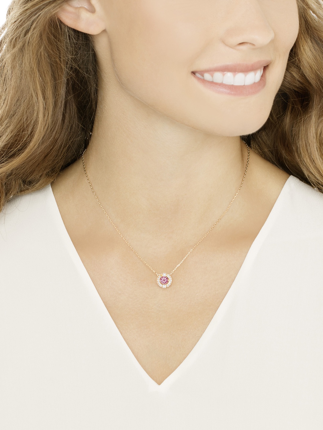 

SWAROVSKI Red & Rose Gold-Plated Sparkling Dance Round Necklace