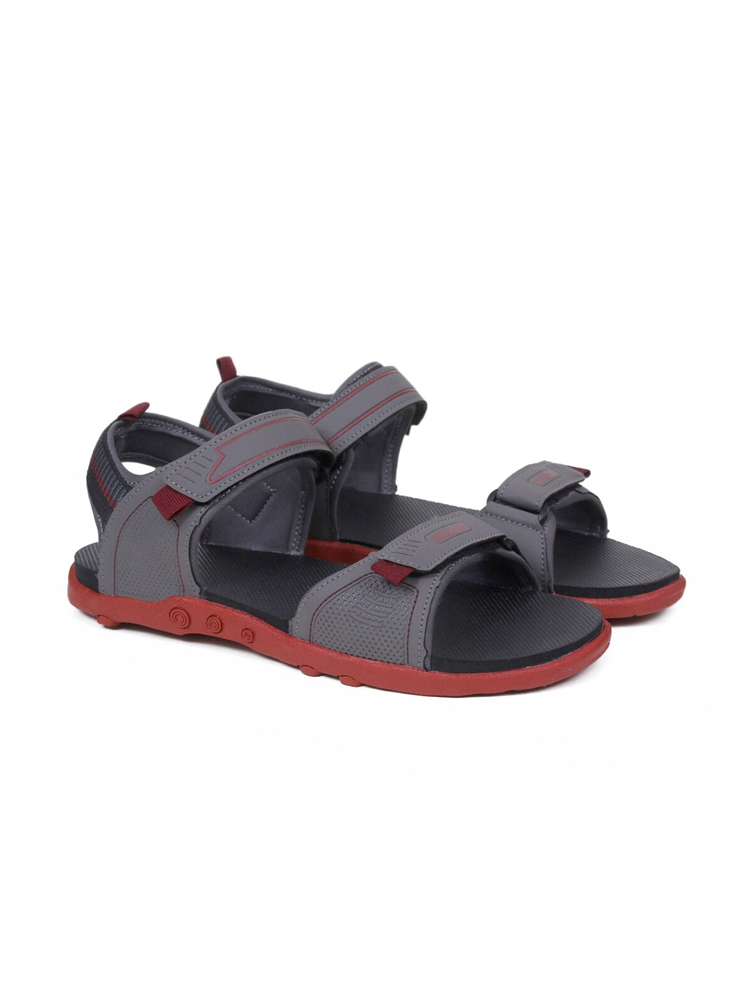 

ASIAN Men Grey & Maroon Sports Sandals