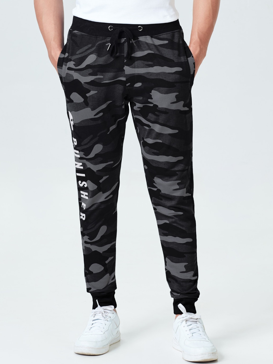 

The Souled Store Men Black & Grey Camouflage Printed Track Pants, Multi