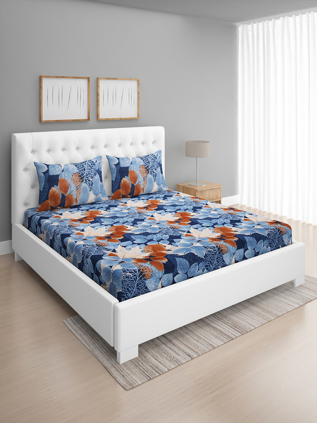

ROMEE Blue & Brown Floral 144 TC Microfiber Queen Bedsheet with 2 Pillow Covers