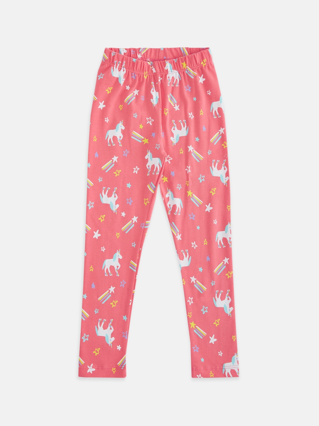 

Pantaloons Junior Girls Coral Pink Printed Ankle-Length Leggings