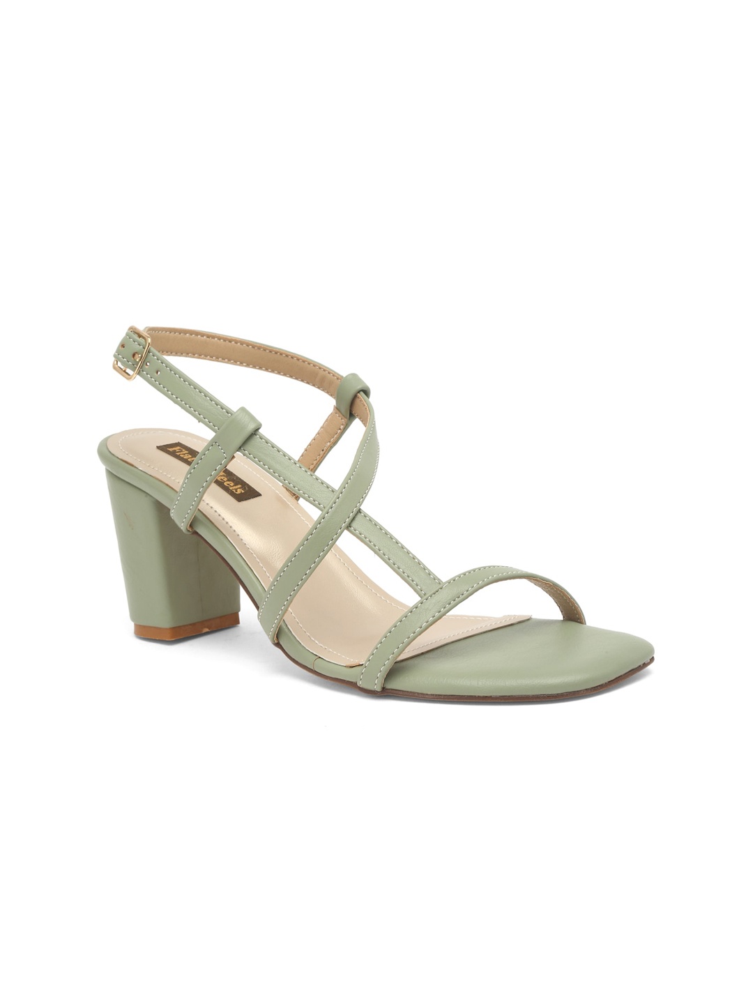 

Flat n Heels Women Green Block Heels with Buckles