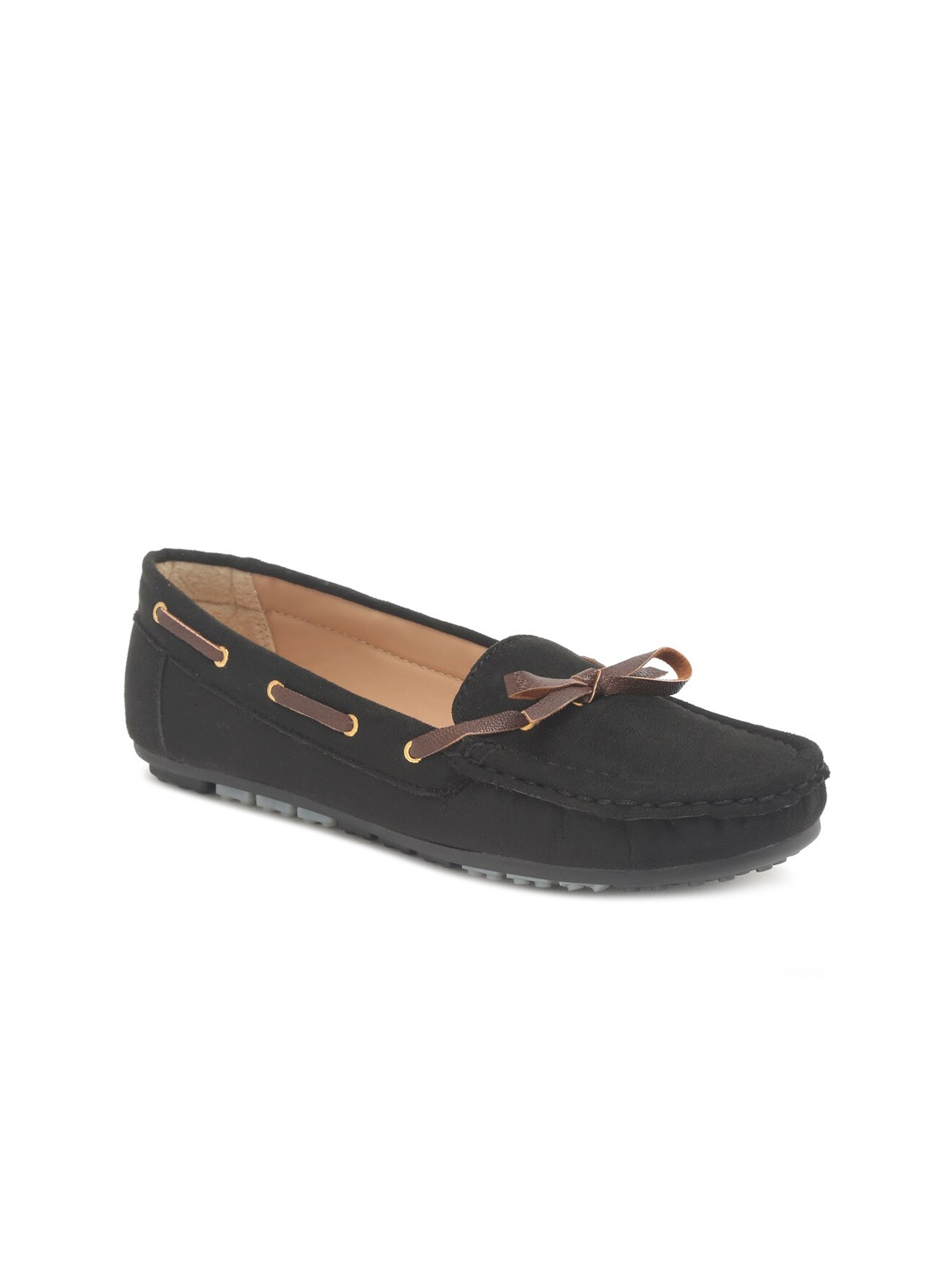 

Flat n Heels Women Black Suede Boat Shoes