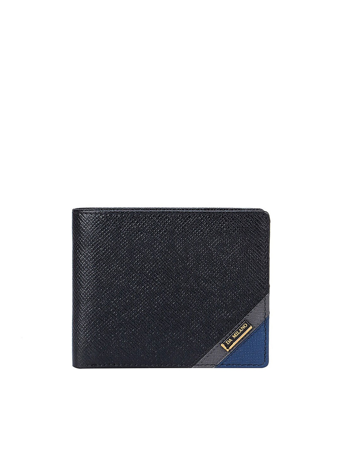 

Da Milano Men Black & Blue Textured Leather Two Fold Wallet