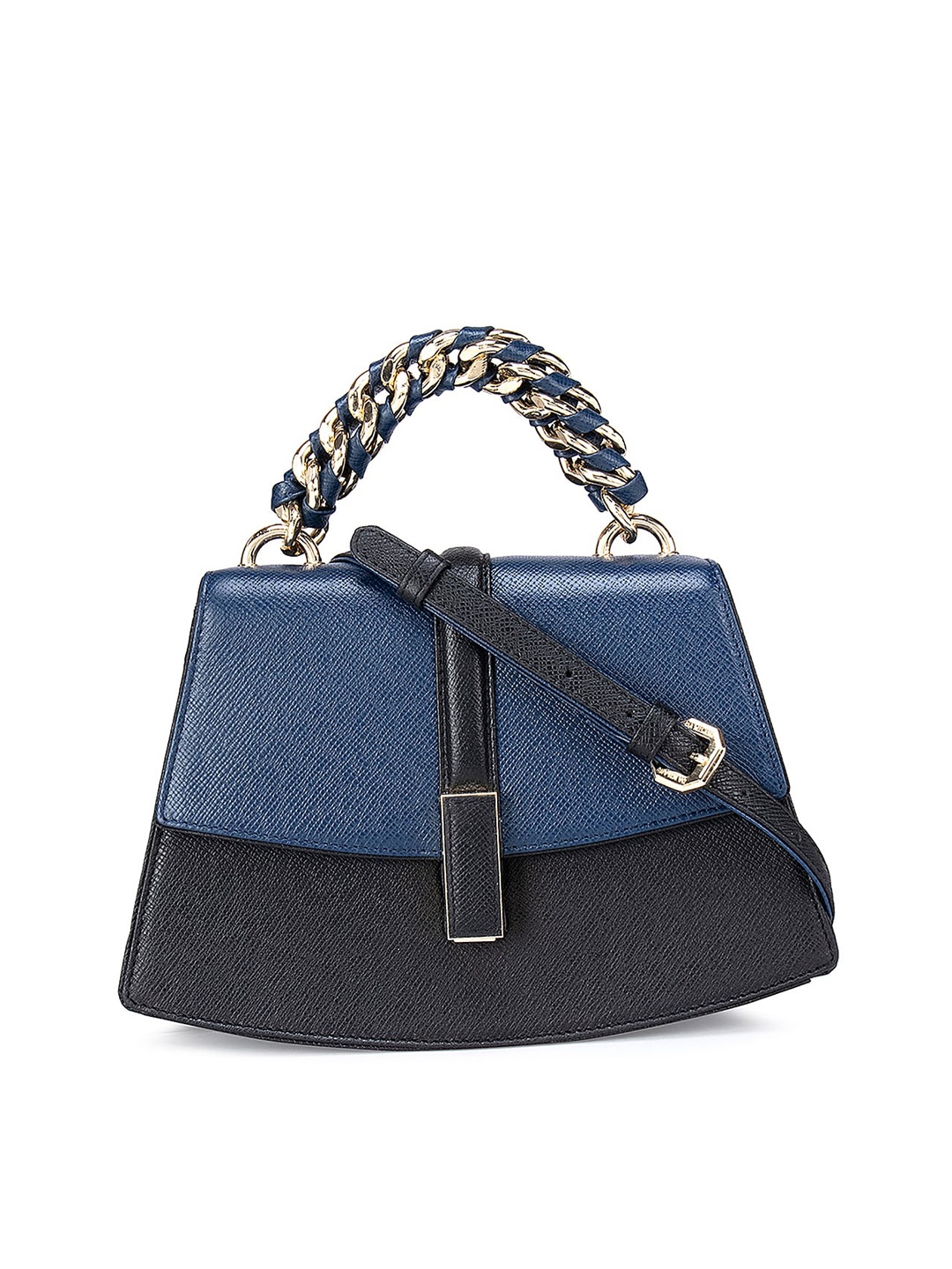 

Da Milano Women Blue Colourblocked Leather Structured Satchel