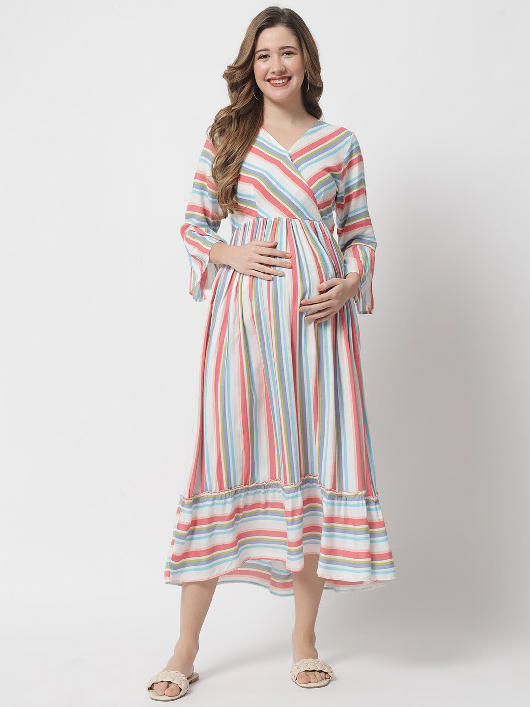

The Dry State Maternity Women Multicoloured Striped Midi Dress, Multi