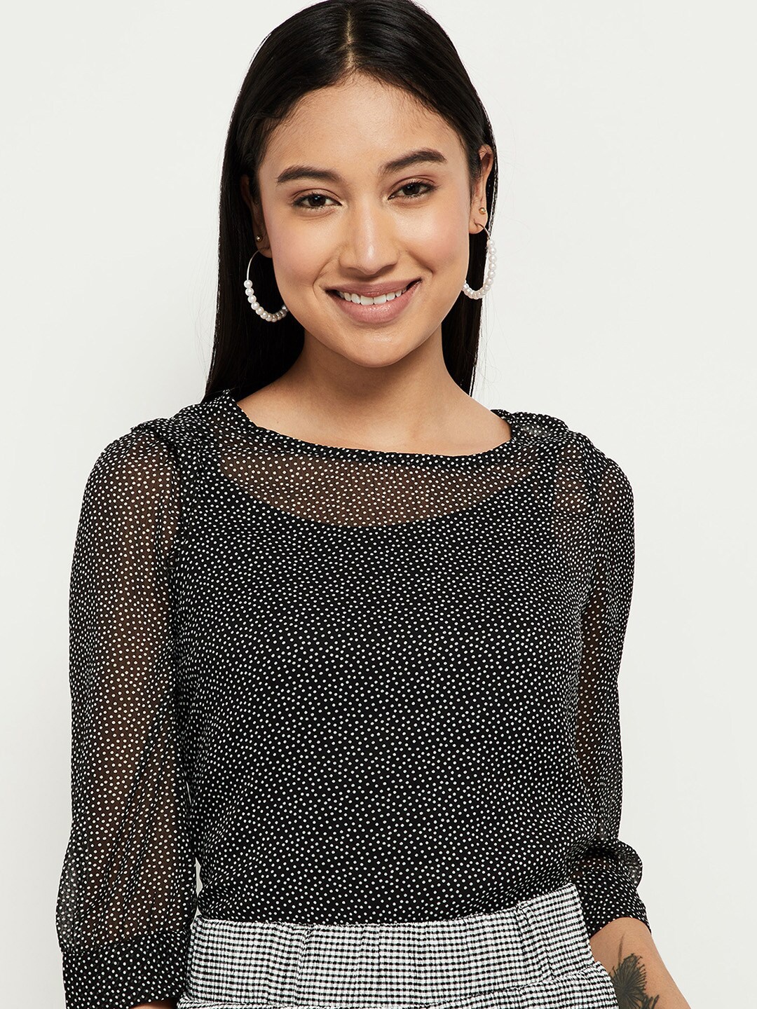 

max Black & White Polka Dot Print Top