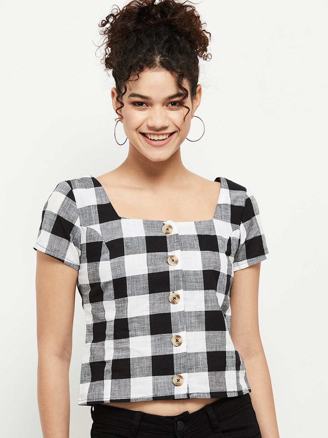 

max Black & White Checked Crop Top