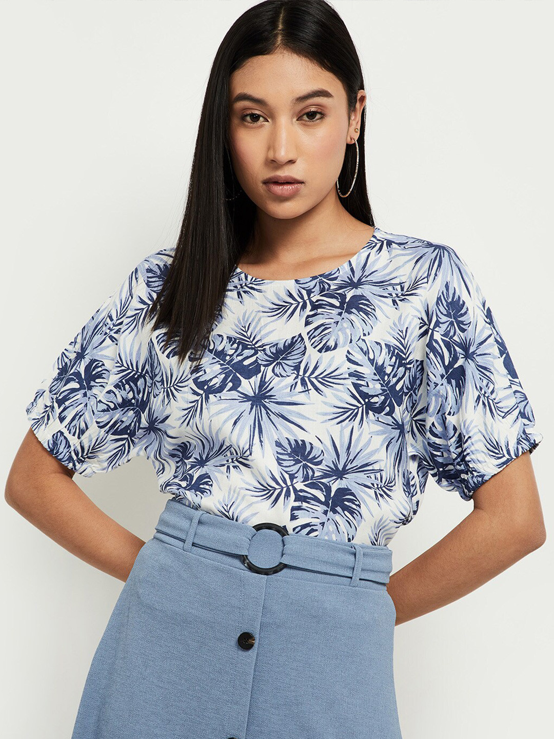 

max White Tropical Print Top