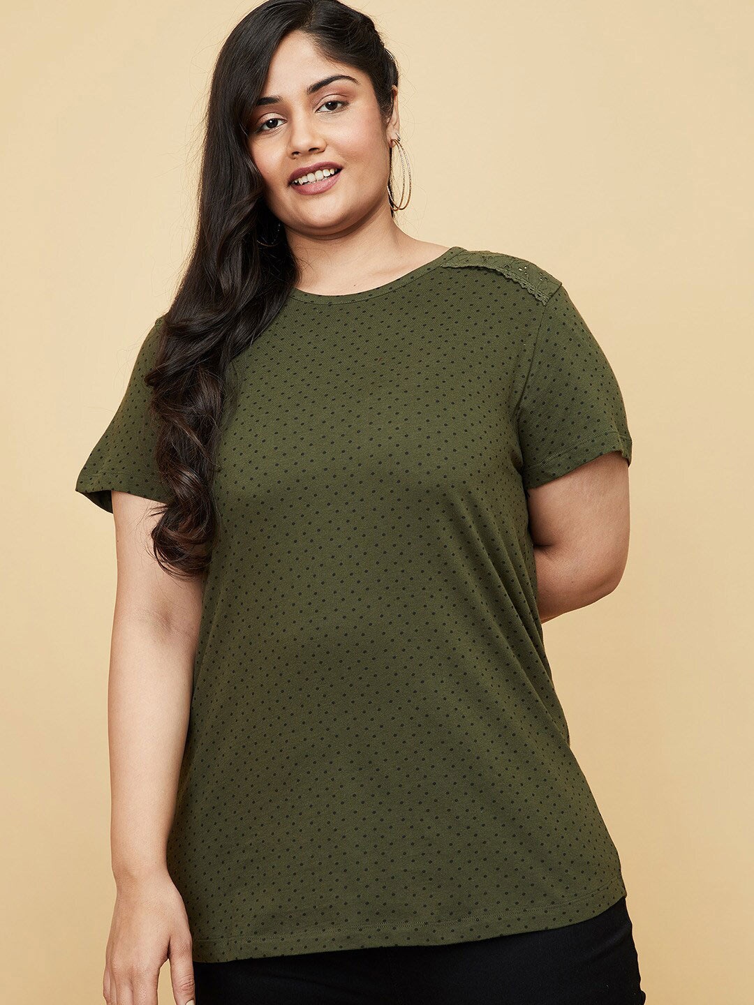 

max Plus Size Women Green & Black Printed Cotton Top