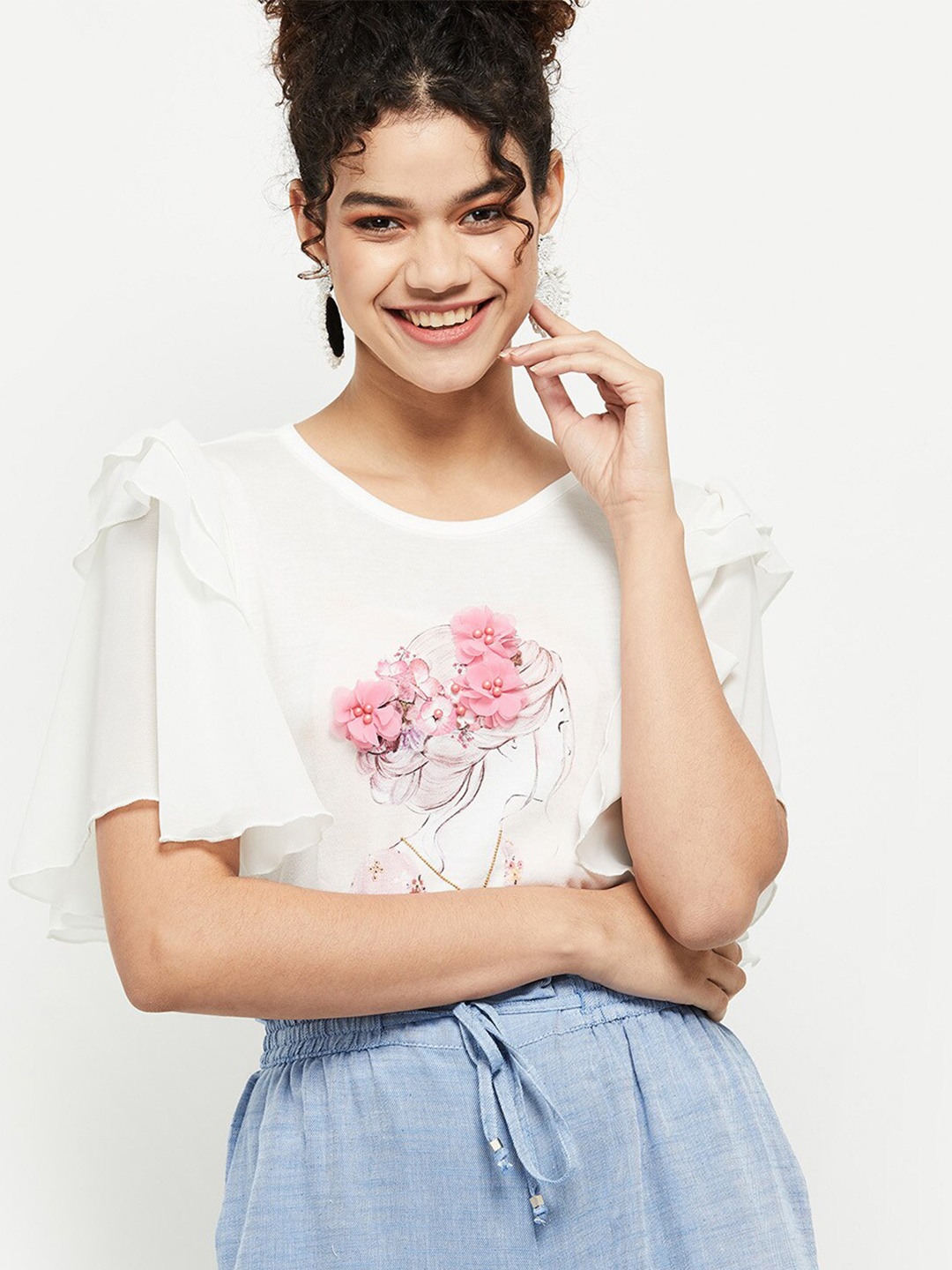 

max White Floral Print Top