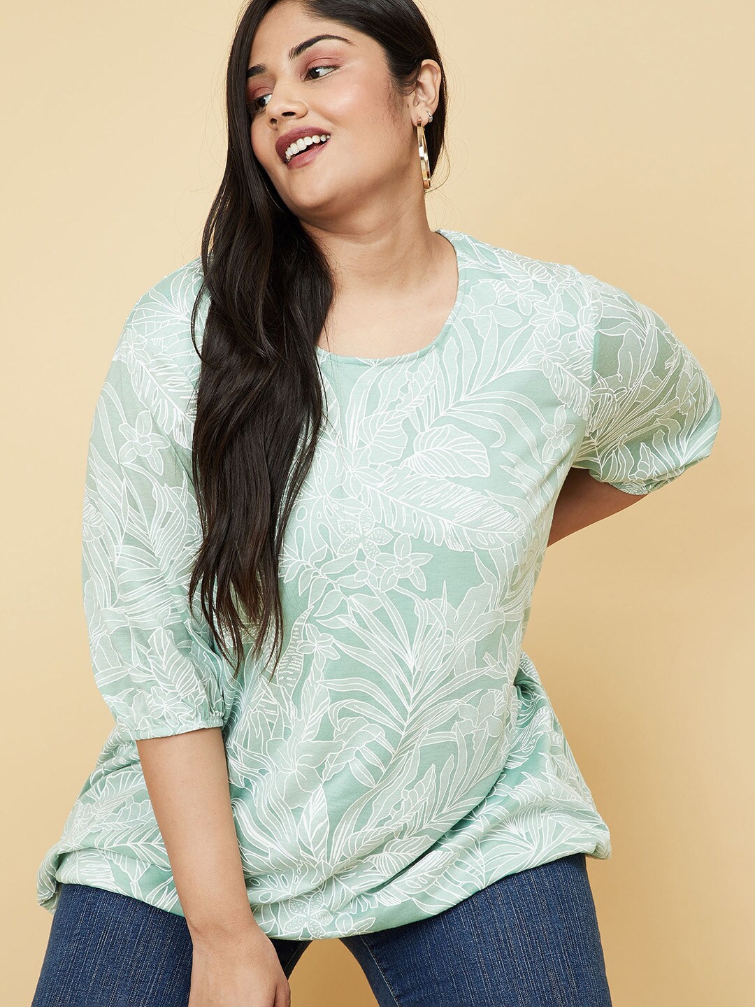 

max Green Tropical Print Top