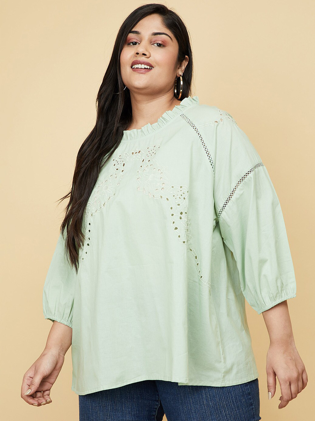 

max Green Plus Size Cotton Casual Top