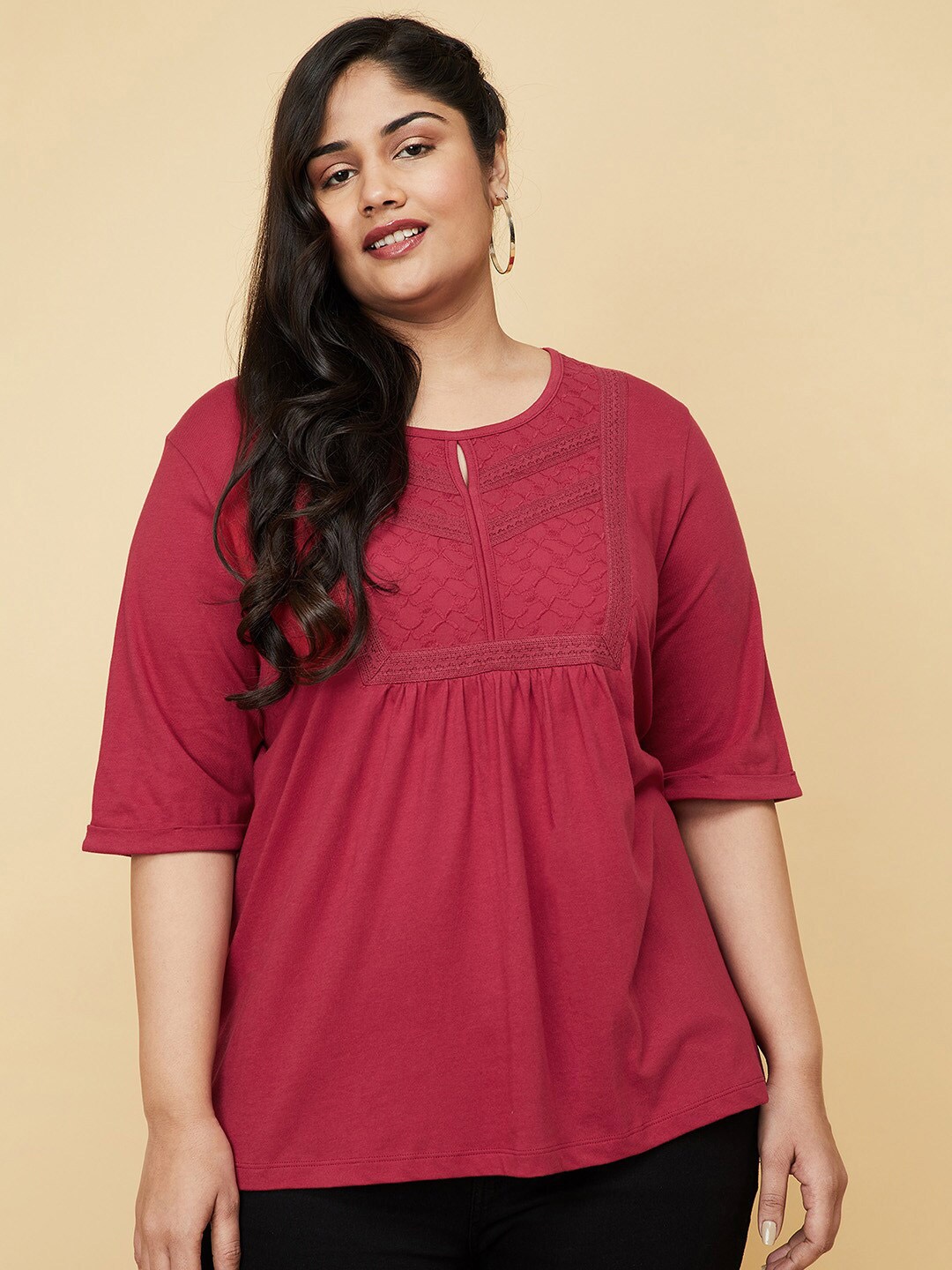 

max Plus Size Red Pure Cotton Empire Top