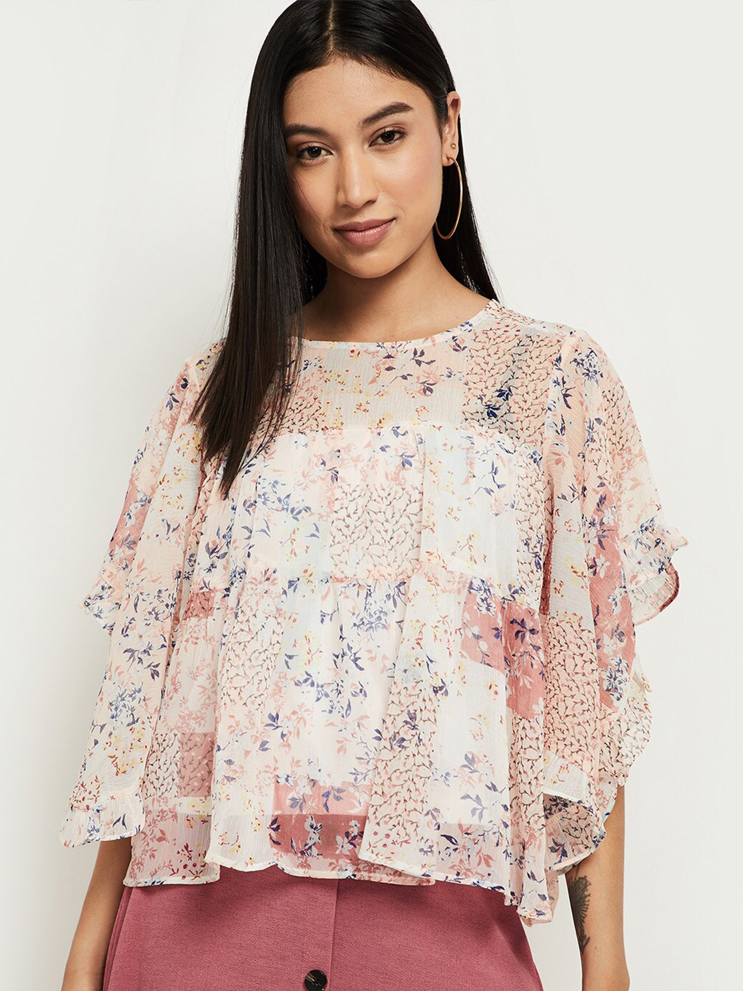 

max Peach-Coloured Floral Print Top