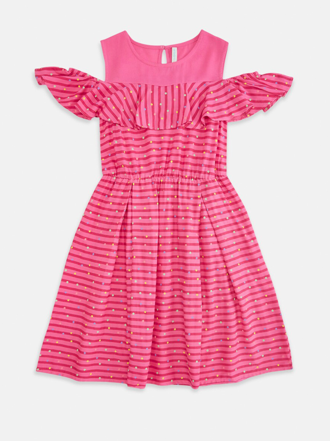 

Pantaloons Junior Girls Fuchsia Striped Fit & Flare Dress