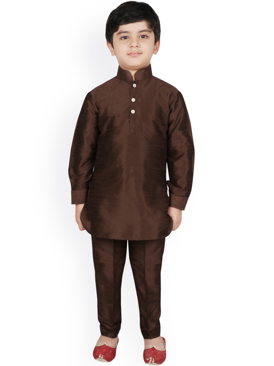 

SG YUVRAJ Boys Brown Raw Silk Kurta with Salwar