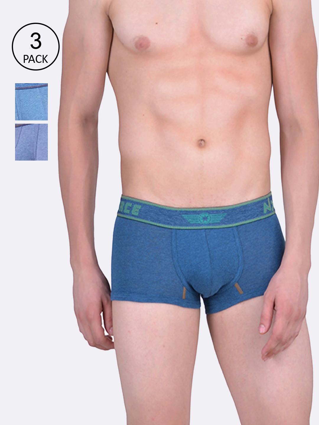 

Force NXT Men Blue Pack Of 3 Solid Cotton Trunk