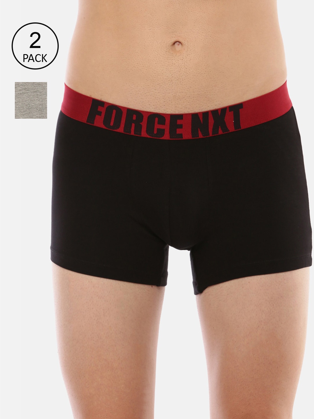 

Force NXT Men Pack Of 2 Solid Cotton Trunks MNFL-45-PO2-ASST, Black