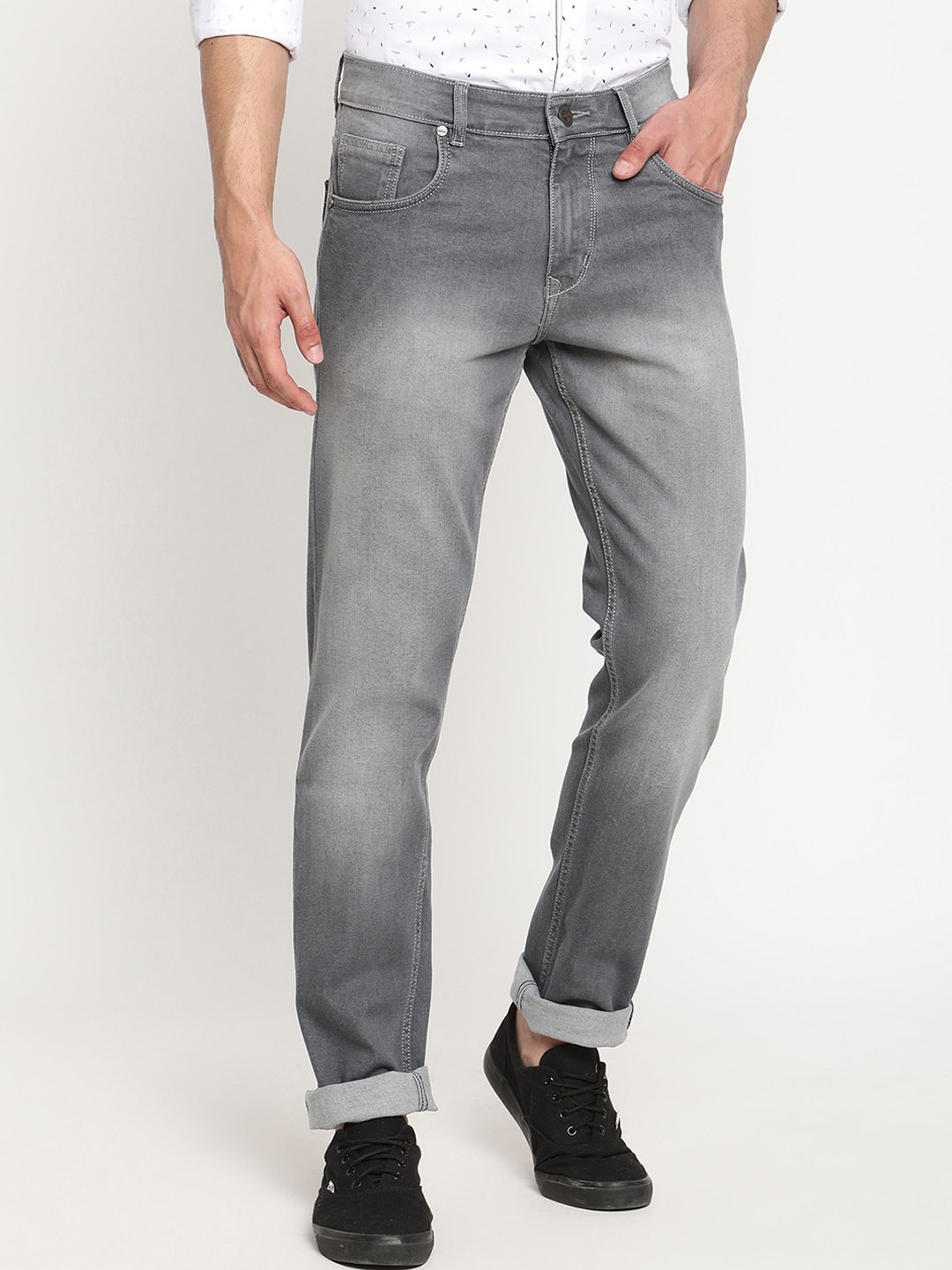 

Cantabil Men Grey Narrow Heavy Fade Stretchable Jeans