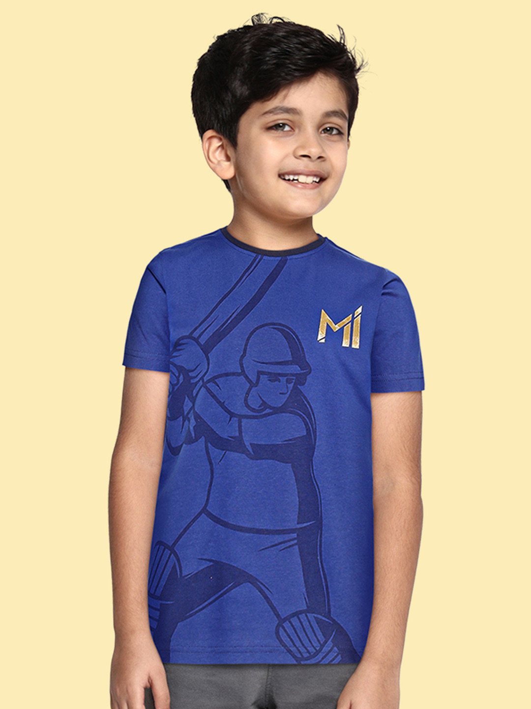 

FanCode Boys Blue MI Print Pure Cotton Cricket T-shirt