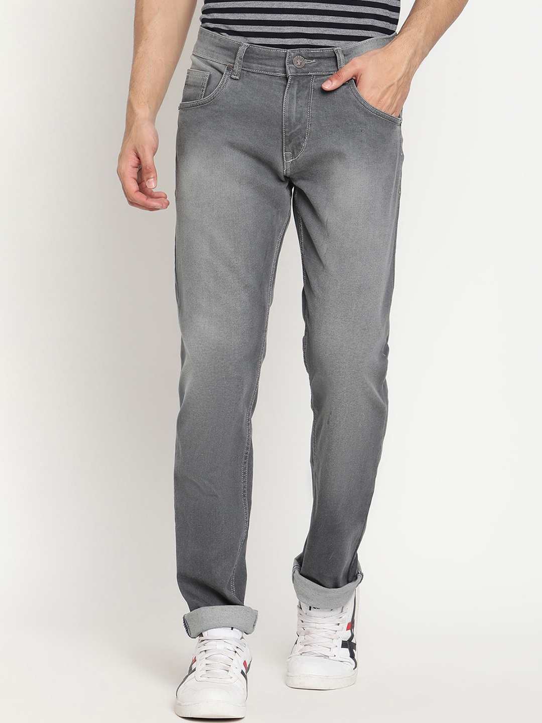 

Cantabil Men Grey Narrow Heavy Fade Stretchable Jeans