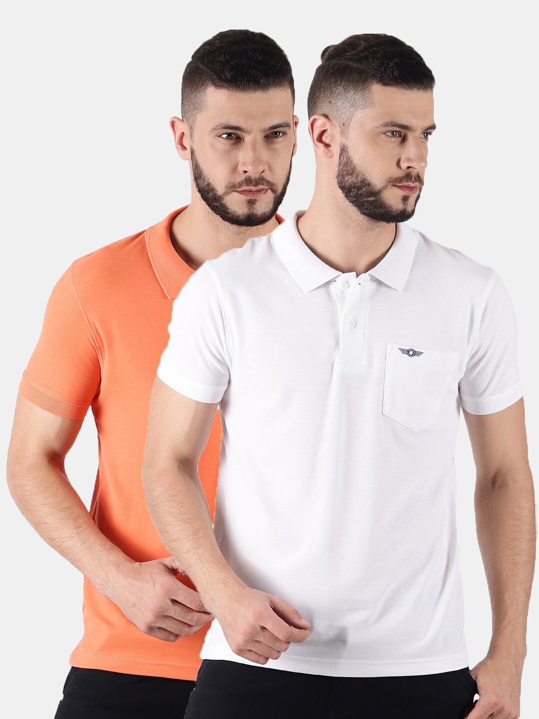 

Force NXT Men Pack of 2 Polo Collar Regular Fit Super Combed Cotton T-shirts, White