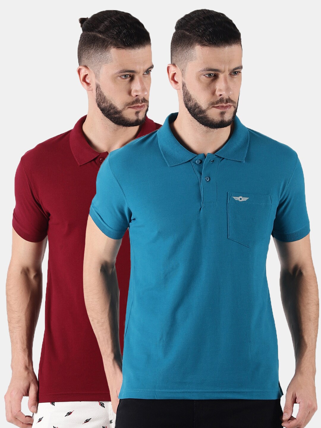 

Force NXT Men Set Of 2 Polo Collar Super Combed Cotton T-Shirt, Blue