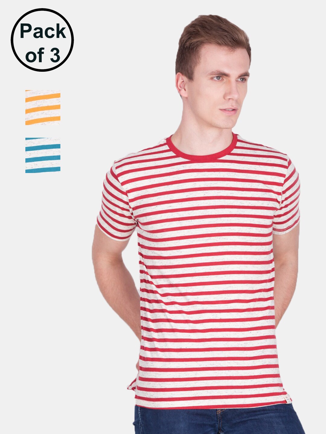 

Force NXT Men Red & Blue Striped T-shirt Pack Of 3