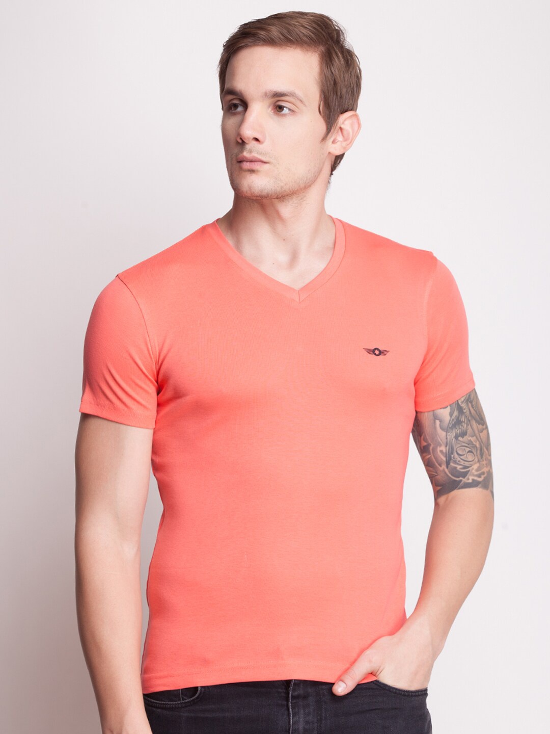 

Force NXT Men Pink V-Neck Regular Fit Cotton T-shirt