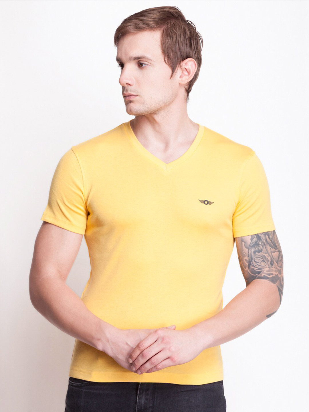 

Force NXT Men Yellow V-Neck Cotton T-shirt