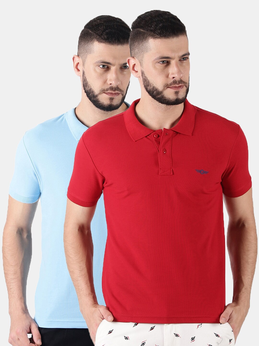 

Force NXT Men Pack of 2 Solid Polo Collar Super Combed Cotton T-Shirts, Red