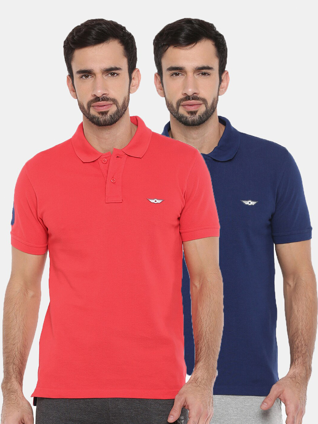

Force NXT Men Pack of 2 Polo Collar Cotton T-shirts, Red