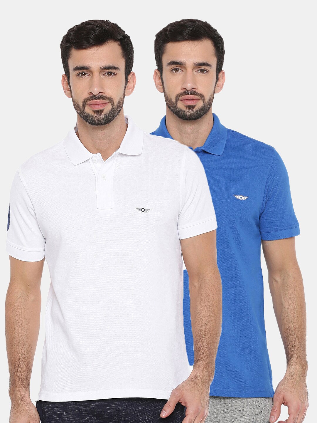 

Force NXT Men Pack Of 2 White & Blue Polo Collar T-shirt