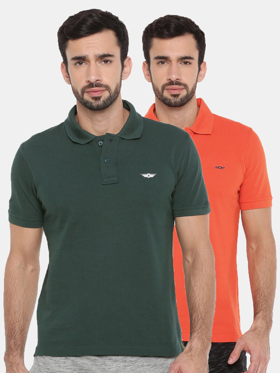 

Force NXT Men Olive Green & Orange Set Of 2 Polo Collar T-shirt