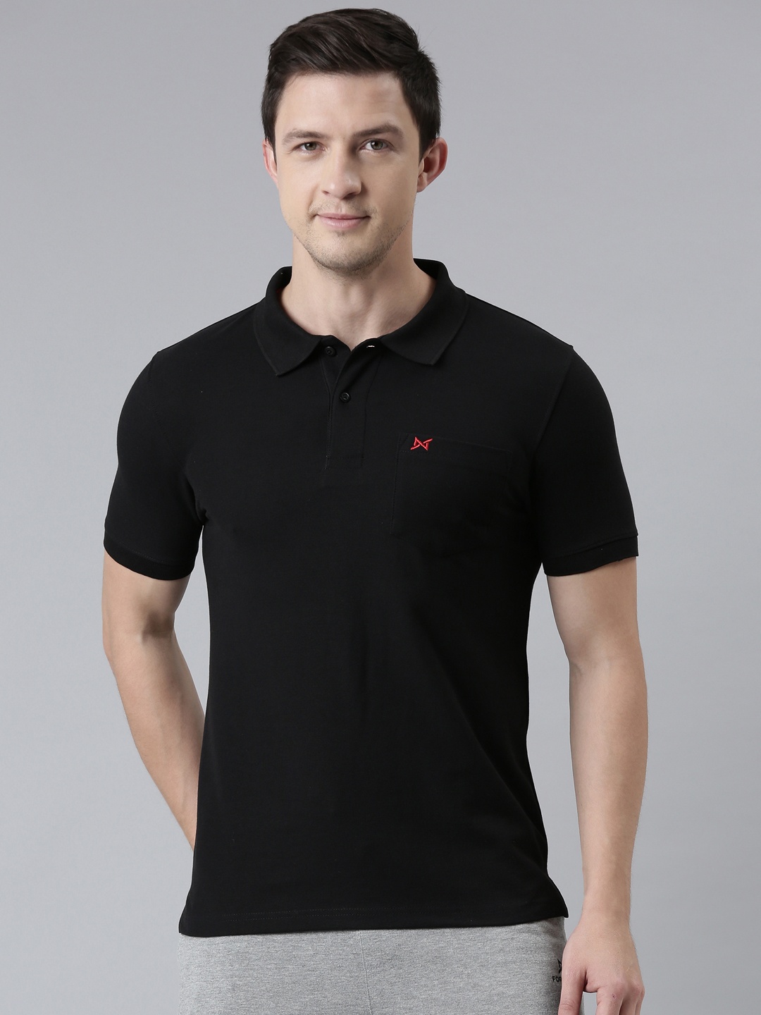 

Force NXT Men Solid Polo Collar Super Combed Cotton T-shirt, Black