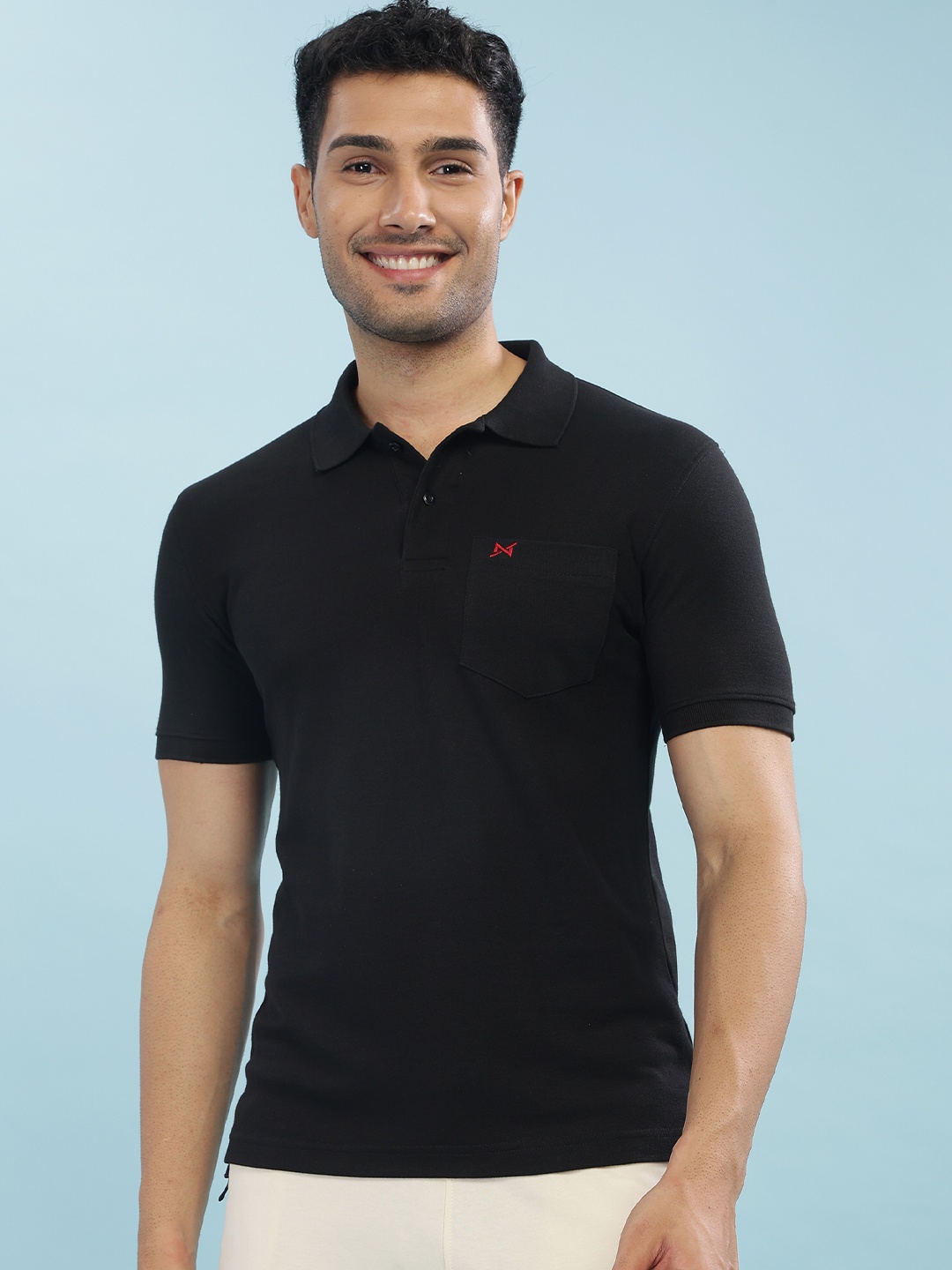

Force NXT Men Solid Polo Collar Super Combed Cotton T-shirt, Black